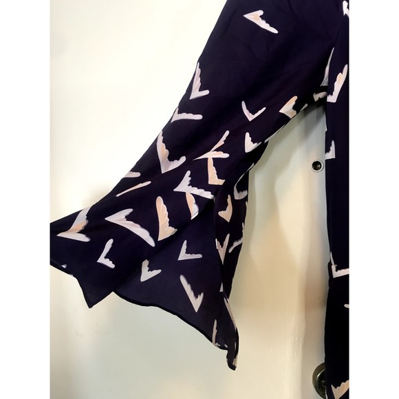 Leifsdottir Romper Scattered Wings Bird Print Pockets Tie Waist Purple 4 - Picture 10 of 11